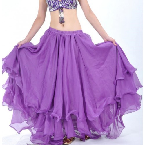 Green purple red blue belly dance clothes  Leafroll double slit ear chiffon Belly Dancing skirt for women belly dance costumes